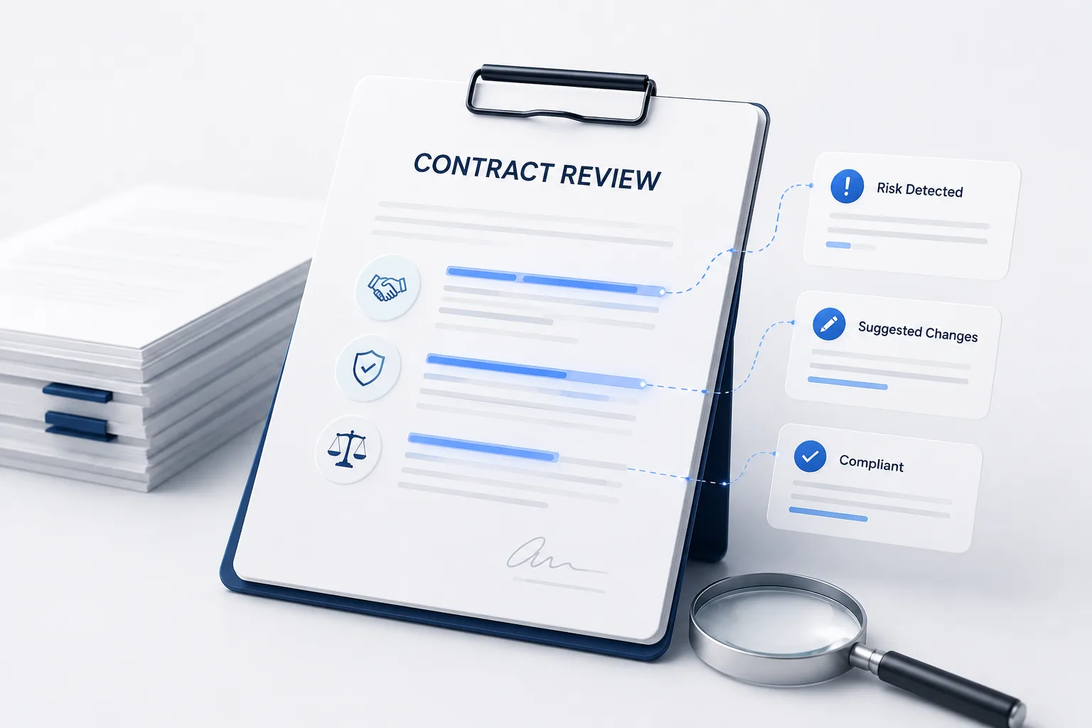 Contract Review, AI detecting risks, suggested changes and compliance