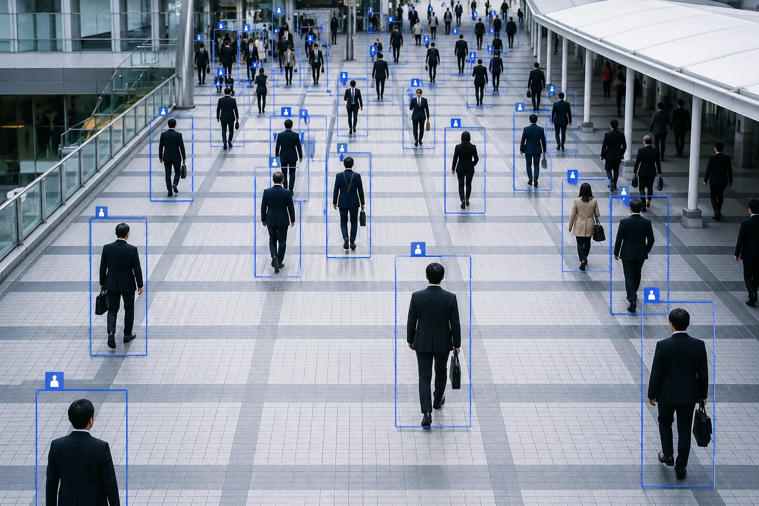 AI video analysis with person detection bounding boxes